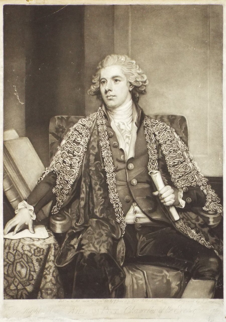 Mezzotint - The Right Honourable William Pitt. Chancellor of the Exchequer 1789 - Jones